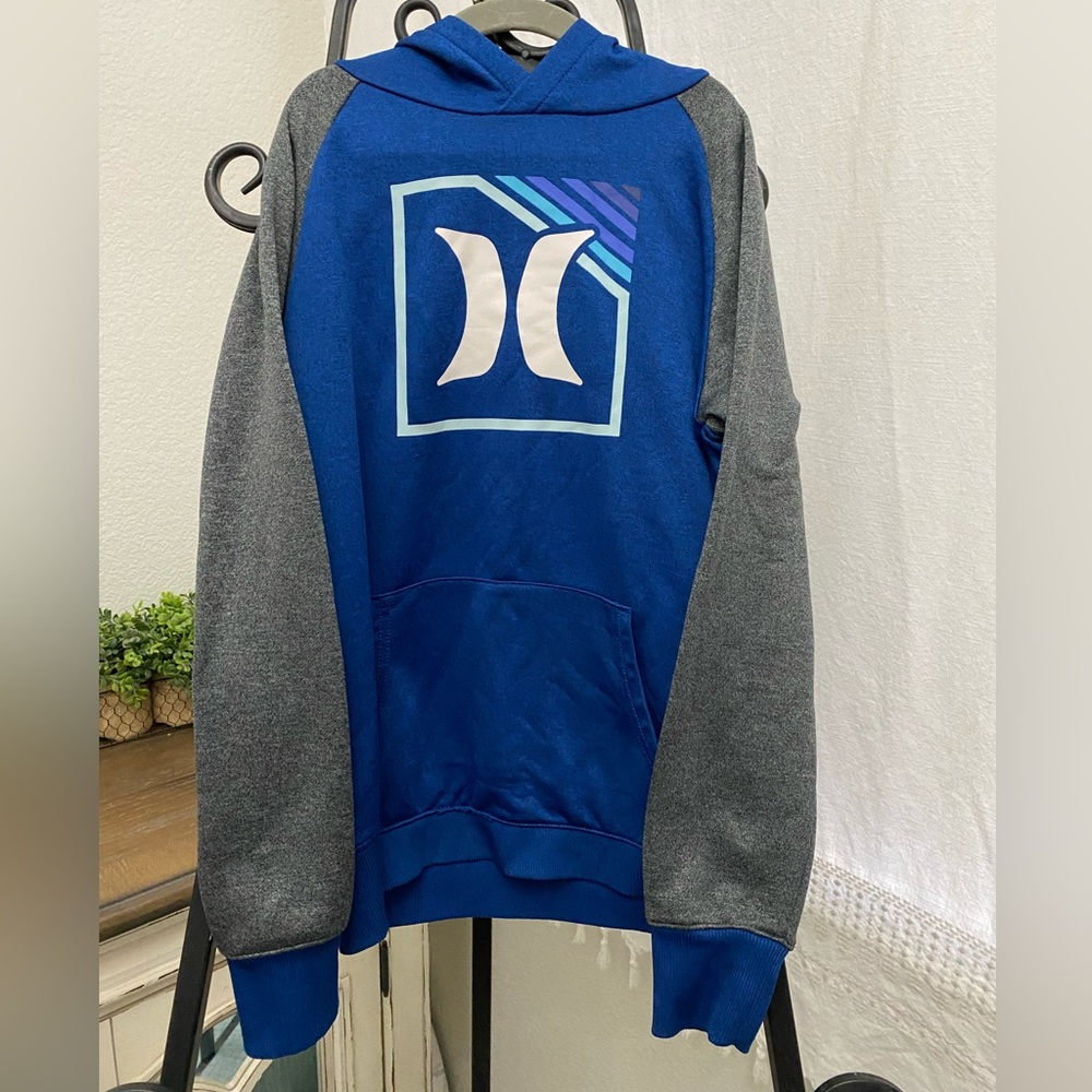 Hurley Blue & Gray Hoodie | Youth M (10/12) | Dri-Fit Pullover